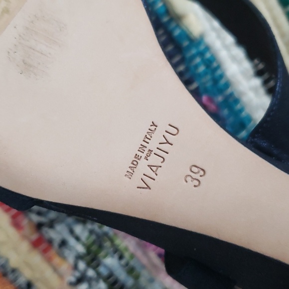 VIAJIYU ITALIAN METALLIC INDIGO WEDGE VEGAN SANDAL SZ 8.5 39 - Picture 4 of 4